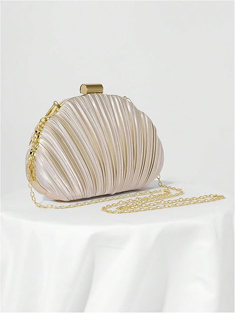 Women's Shell Shaped Clutch Purse Ruched Mini Crossbody Bag Elegant Evening Handbag with Chain Strap