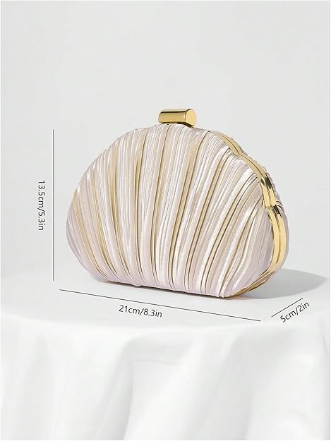 Women's Shell Shaped Clutch Purse Ruched Mini Crossbody Bag Elegant Evening Handbag with Chain Strap