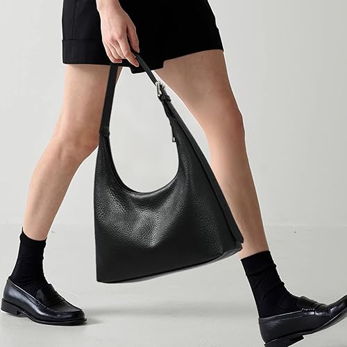 Crescent Tote Bag, Women Underarm Handbag Vegan Leather Zipper Shoulder Purse Hobo for Evening Shopping Casual