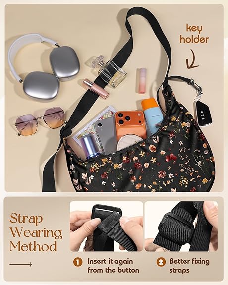 Crescent Bag for Women - Nylon Small Crossbody Bags for Women Adjustable Shoulder Strap Cute Waterproof, for Travel